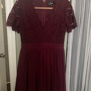 Lulu's Deep Red Lace Midi Dress